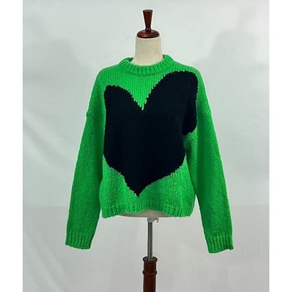 ESSENTIEL ANTWERP Sz XS Green Heart Intarsia Pullover Sweater NWT - Picture 2 of 11